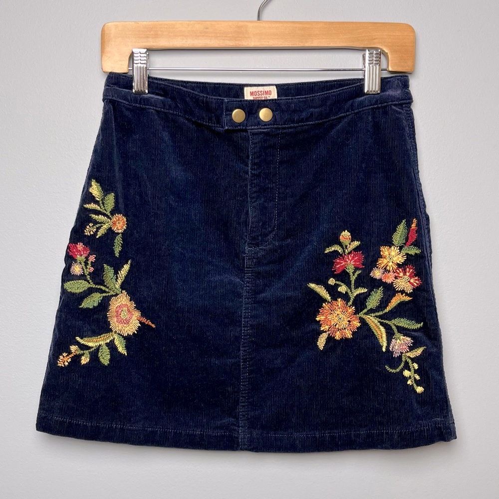 Mossimo Corduroy Floral Embroidered Mini Skirt - Navy Blue